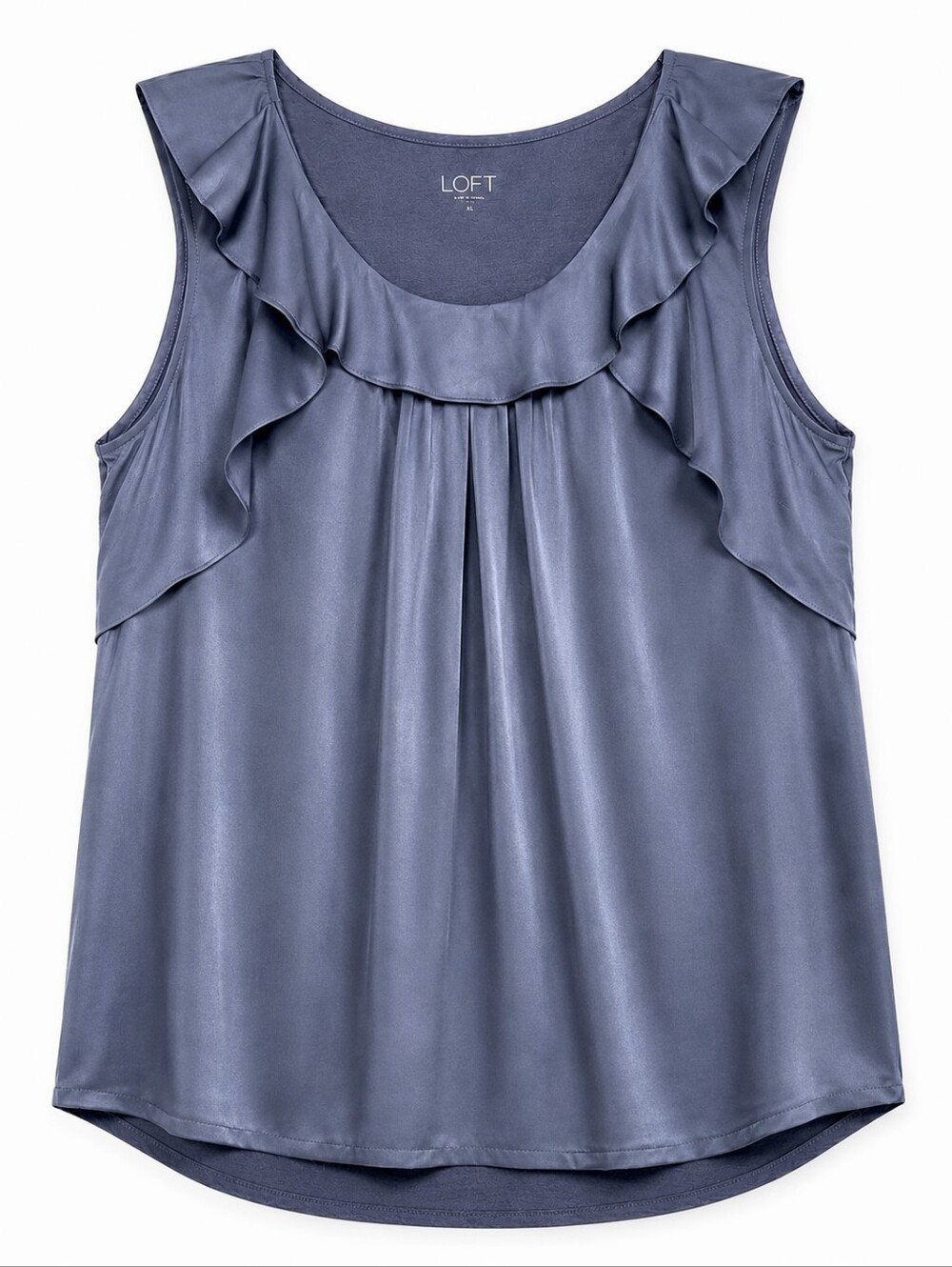 LOFT Sleeveless Ruffle Shell Blouse XL Slate Blue Mixed Media Career Casual